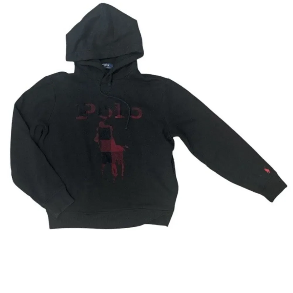 Polo Ralph Lauren Hoodie Black Buffalo Plaid Big Pony Logo Pockets Men’s M
